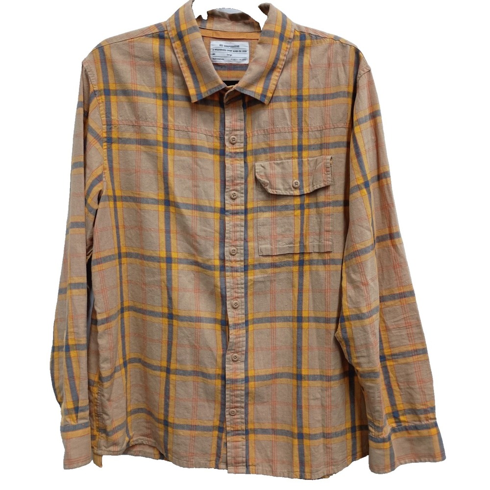 Rei Mens Shirt Large Plaid Hiking Outdoor Gorpcore Button Front Long Sleeve - Picture 1 of 12